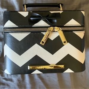 zigzag black & white BetseyJohnson makeup storage box with mirror